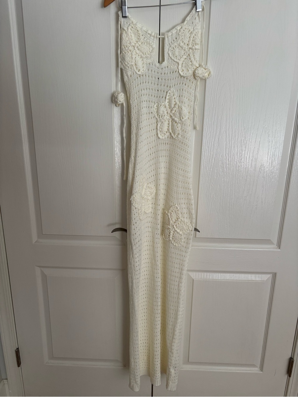SHEIN Cream Crochet Maxi Dress with Flower Appliqués